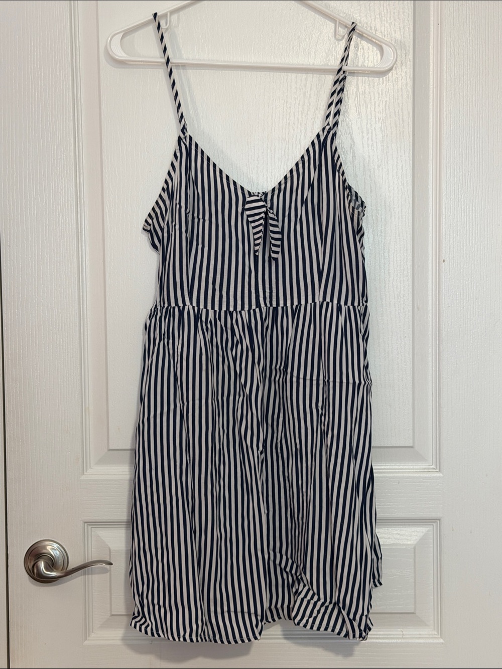 H&M Navy and White Striped Spaghetti Strap Dress